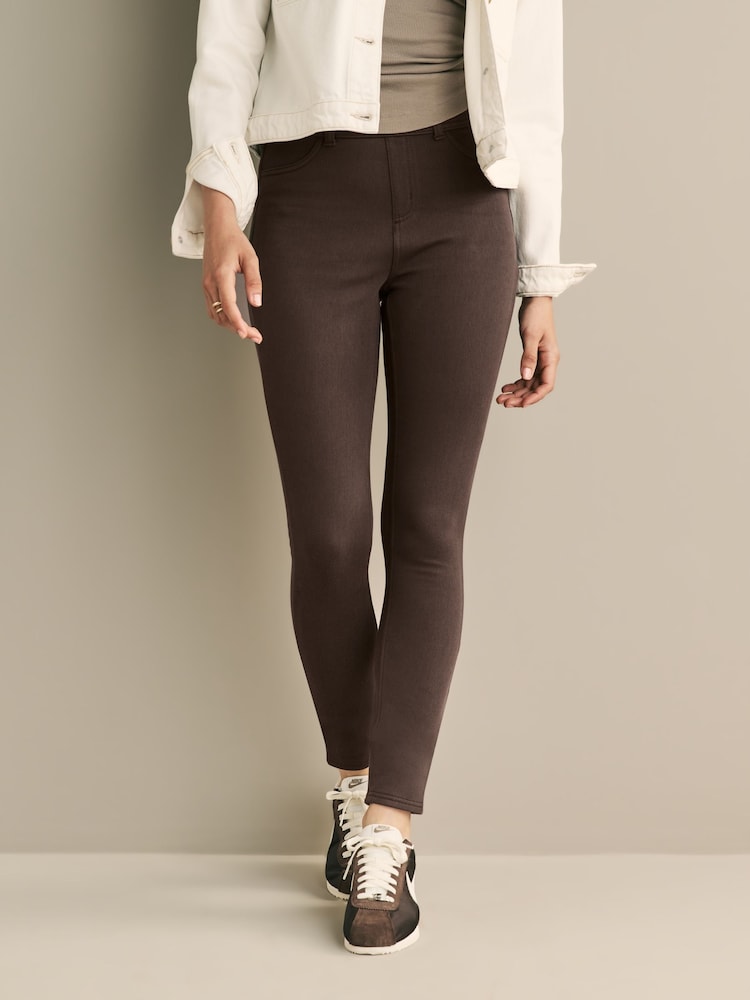 Chocolate Brown Brushed Jersey Denim Leggings - Image 2 of 6