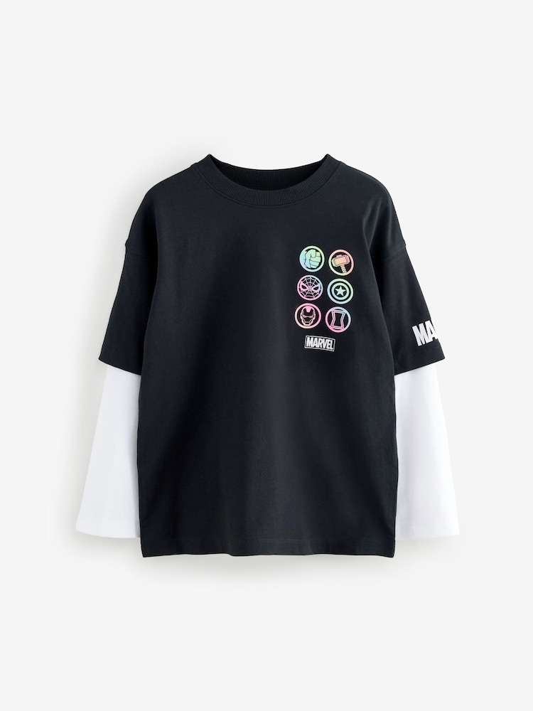 Black/White Marvel License Skate Sleeve T-Shrt (3-16yrs) - Image 1 of 4
