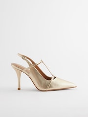 Dourado - Forever Comfort® Leather T-Bar Point Toe Heels - Imagem 3 de 8