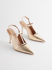 Dourado - Forever Comfort® Leather T-Bar Point Toe Heels - Imagem 4 de 8