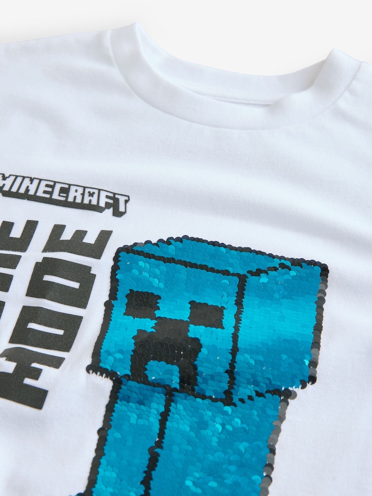 Blanc/Vert - T-shirt à paillettes Minecraft Flippy (3-16ans) - Image 3 of 4