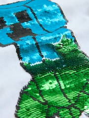 أبيض/أخضر - تيشِرت مزيّن بطبعة شخصية Minecraft بترتر متغير اللون (3-16 سنة) - صورة 4 من 4