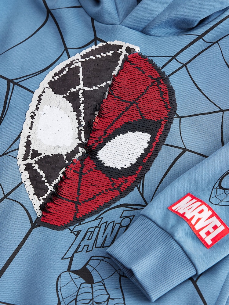 Mid Blue Licensed Spiderman Flip Sequin Hoodie (3-16yrs) - Image 11 of 11