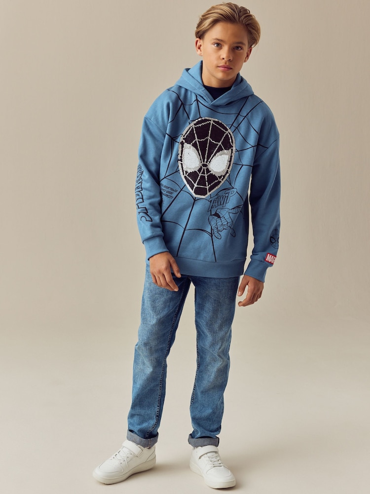 Mid Blue Licensed Spiderman Flip Sequin Hoodie (3-16yrs) - Image 2 of 11