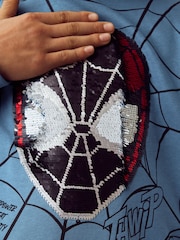 Mid Blue Licensed Spiderman Flip Sequin Hoodie (3-16yrs) - Image 6 of 11