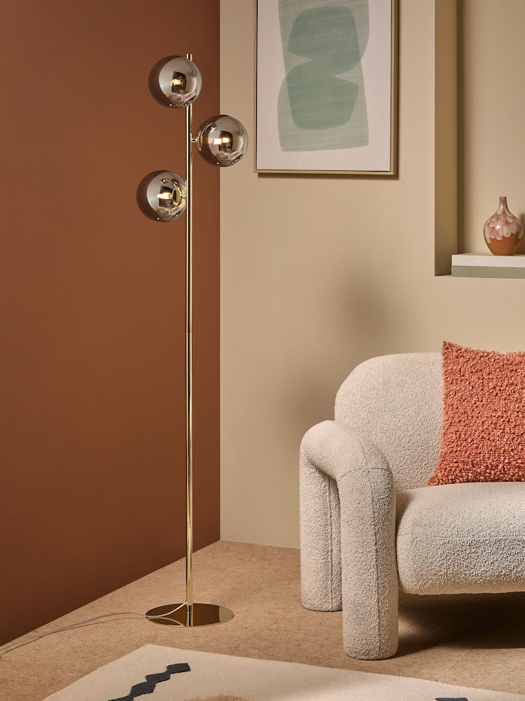 MADE.COM Grey/Brass Globe Floor Light - Image 1 of 7