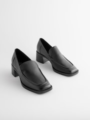 Black Forever Comfort® Leather Square Toe Heel Loafers - Image 3 of 7