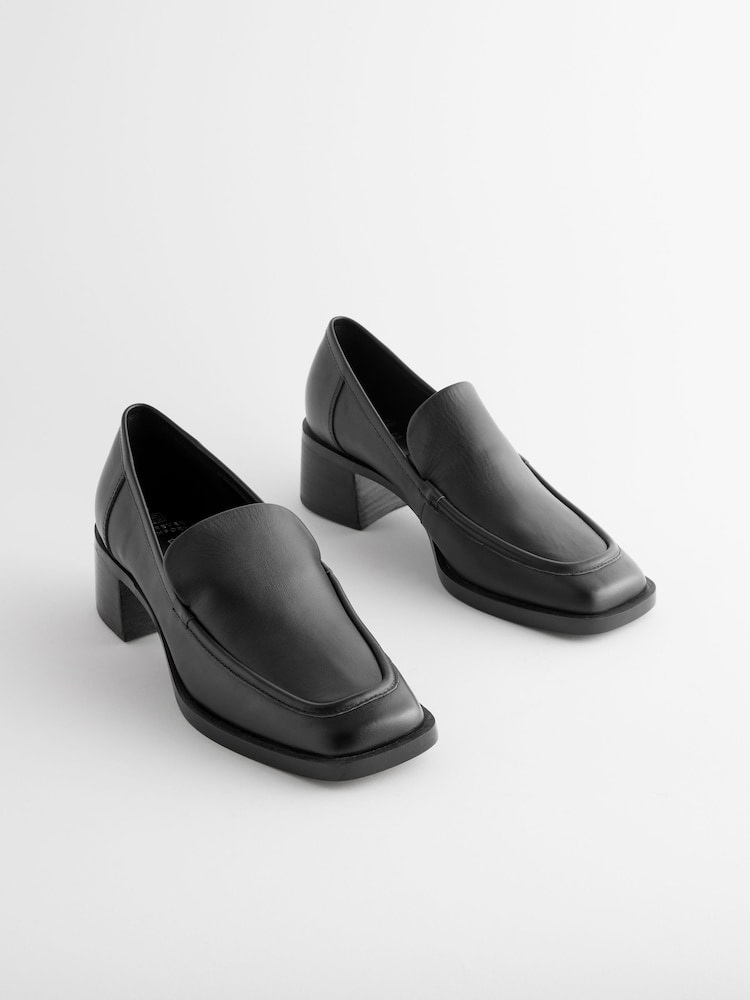 Black Forever Comfort® Leather Square Toe Heel Loafers - Image 3 of 7