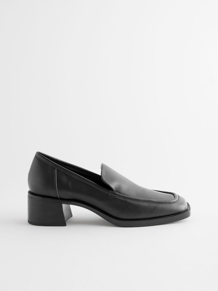 Black Forever Comfort® Leather Square Toe Heel Loafers - Image 4 of 7