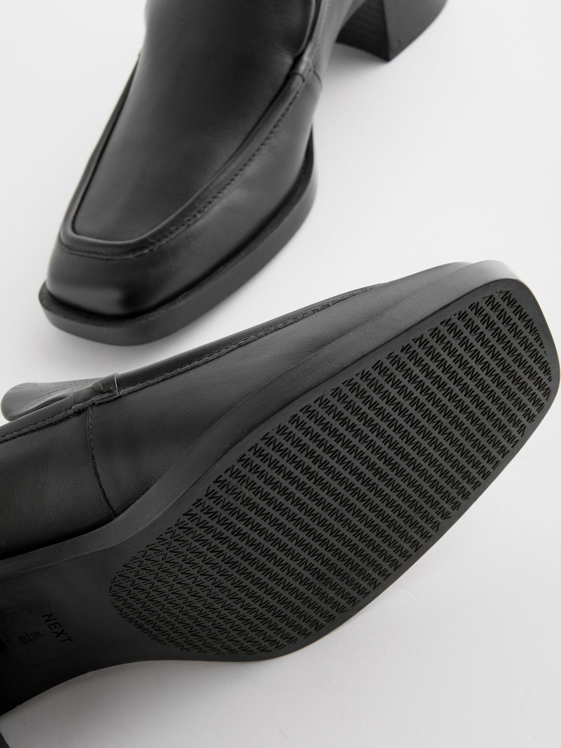 Buy Black Forever Comfort® Leather Square Toe Heel Loafers