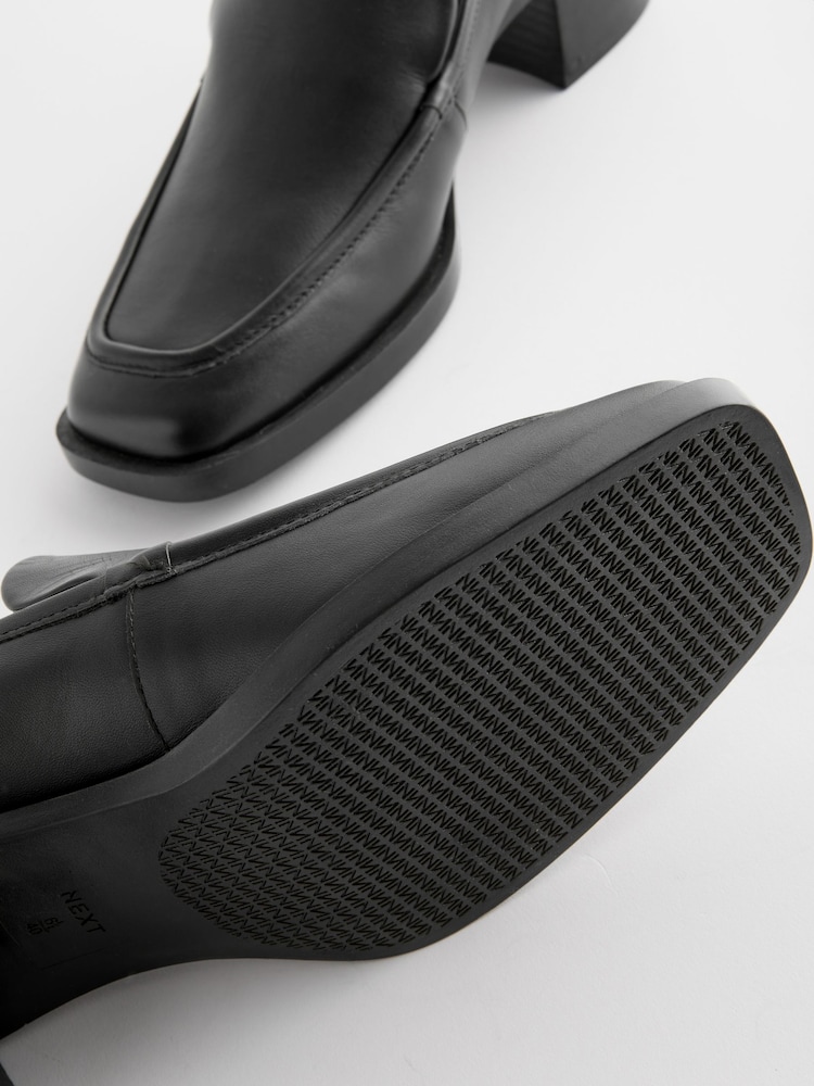 Black Forever Comfort® Leather Square Toe Heel Loafers - Image 6 of 7