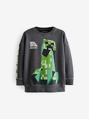 Grey Garment Dyed Minecraft Crew Neck 100% Cotton Sweatshirt (3-16yrs) - Image 1 of 4