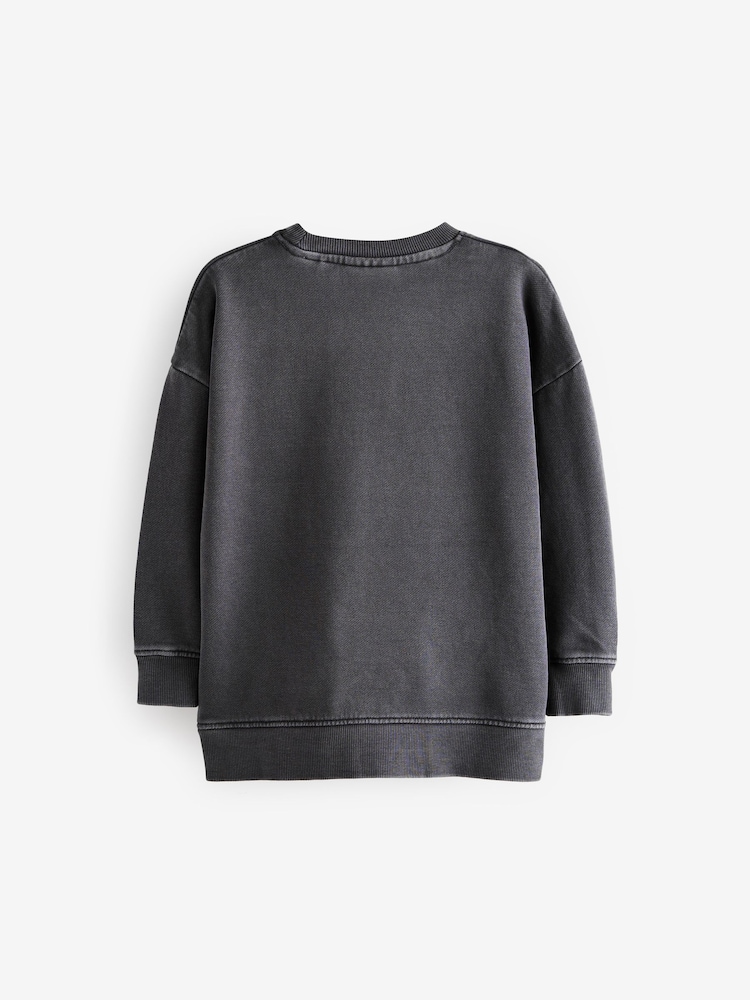 Grey Garment Dyed Minecraft Crew Neck 100% Cotton Sweatshirt (3-16yrs) - Image 2 of 4