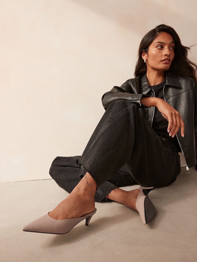 Grey Forever Comfort® Point Toe Peg Heel Mules - Image 1 of 7