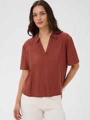 Kaffe Brown KAemily Collared V-Neck Blouse - Image 1 of 6