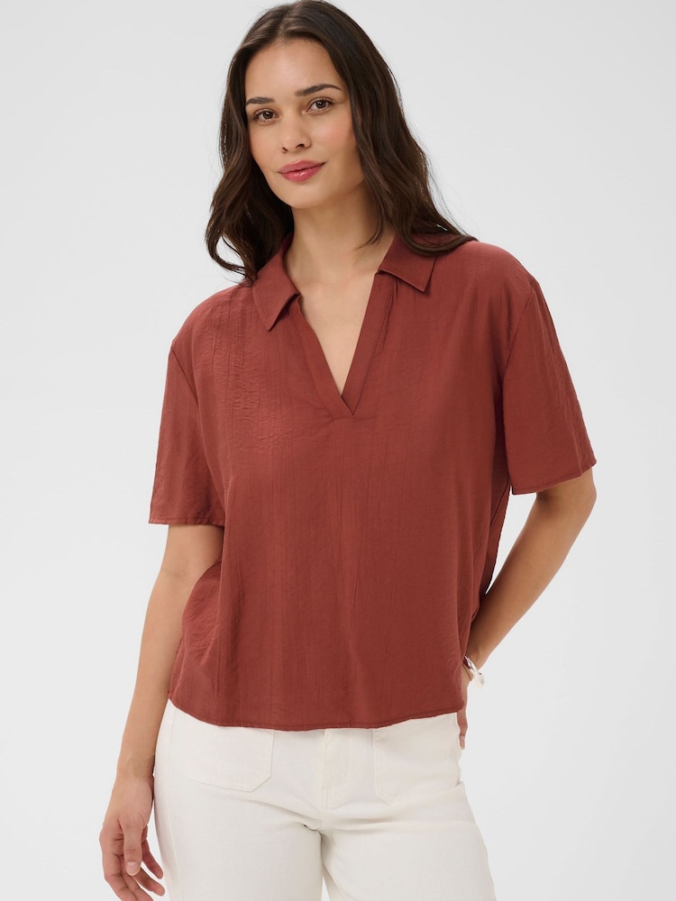 Kaffe Brown KAemily Collared V-Neck Blouse - Image 1 of 6