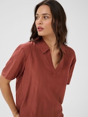 Kaffe Brown KAemily Collared V-Neck Blouse - Image 2 of 6