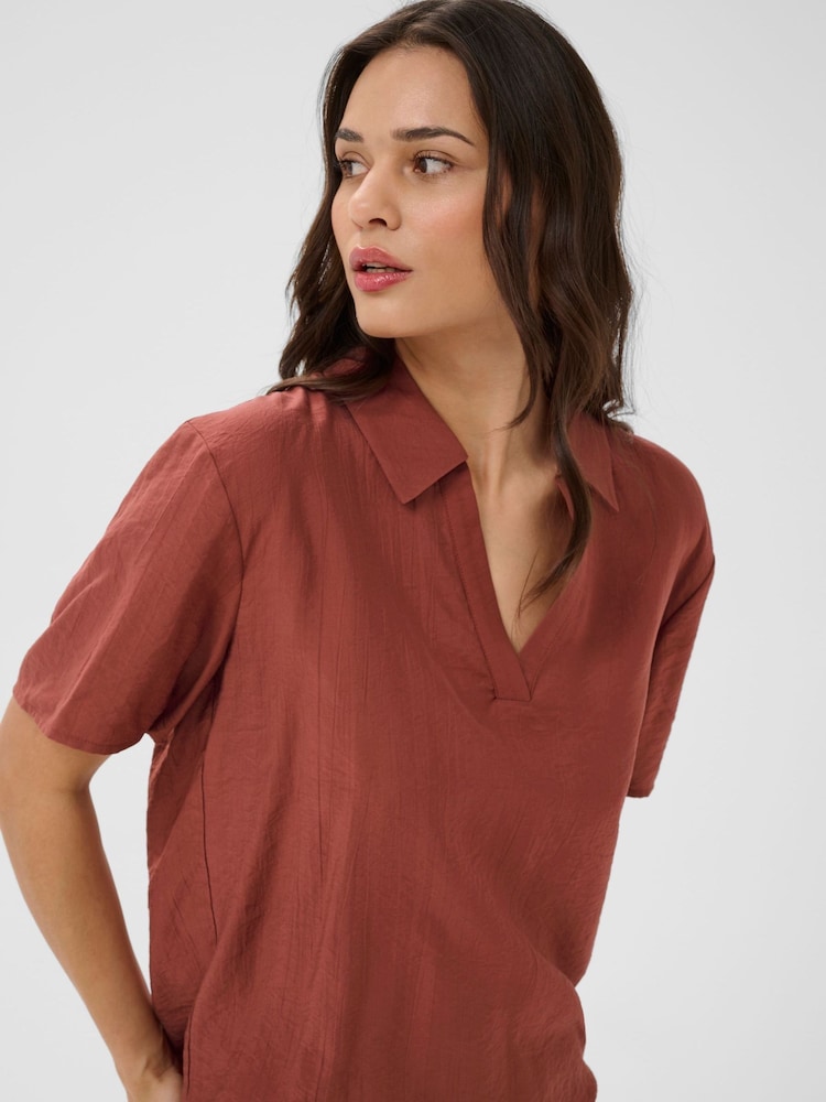 Kaffe Brown KAemily Collared V-Neck Blouse - Image 2 of 6