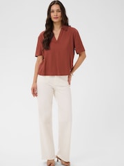 Kaffe Brown KAemily Collared V-Neck Blouse - Image 3 of 6