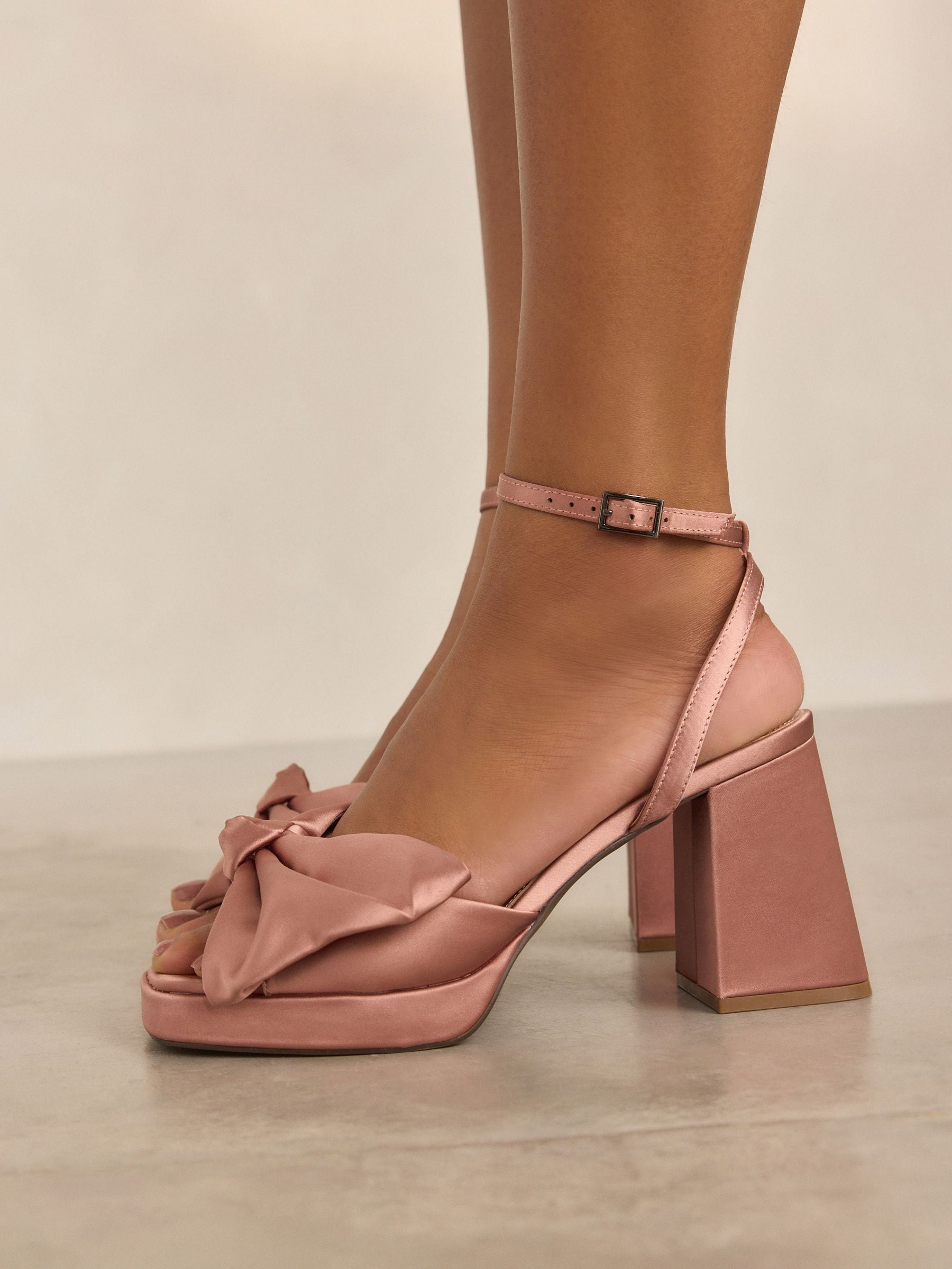 Buy Pink Nude Forever Comfort® Platform Flare Bow Sandals from the