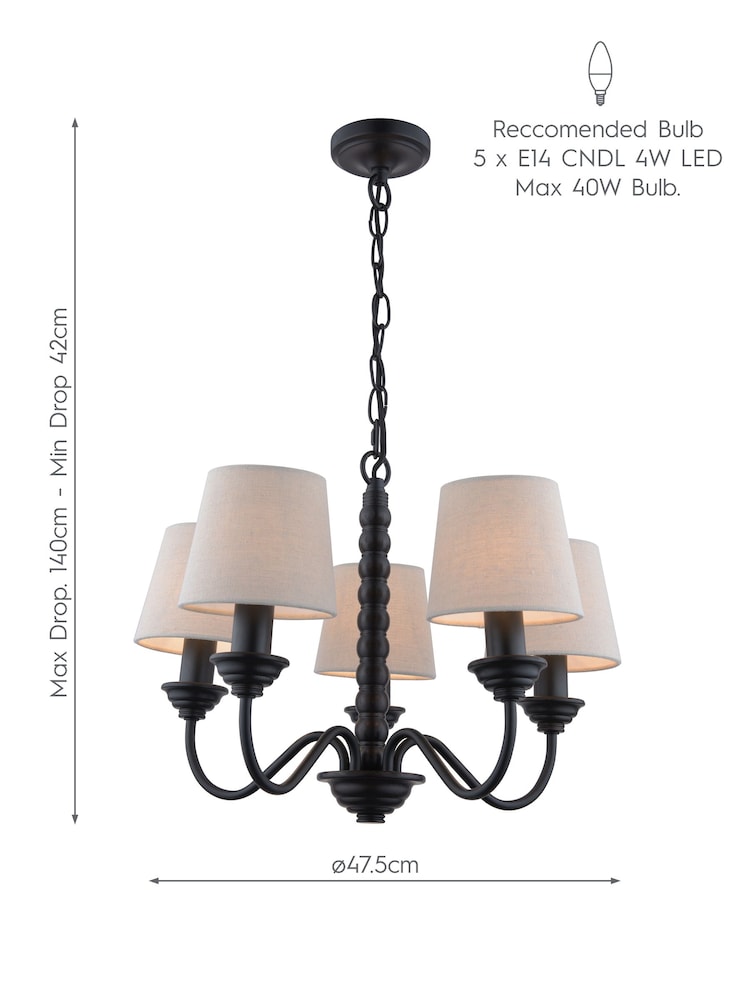 Laura Ashley Black Norbury 5 Light Pendant Light - Image 5 of 5