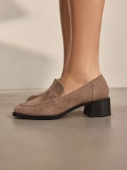 Sand Brown Forever Comfort® Leather Square Toe Heel Loafers - Image 1 of 9