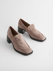 Sand Brown Forever Comfort® Leather Square Toe Heel Loafers - Image 4 of 9