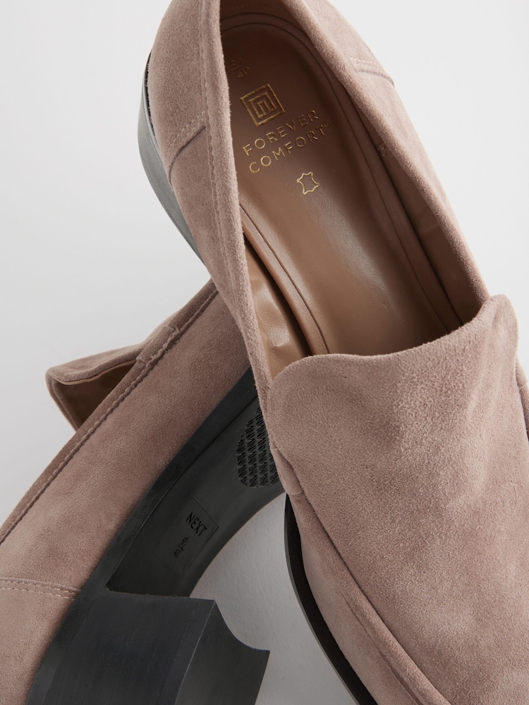 Sand Brown Forever Comfort® Leather Square Toe Heel Loafers - Image 6 of 9