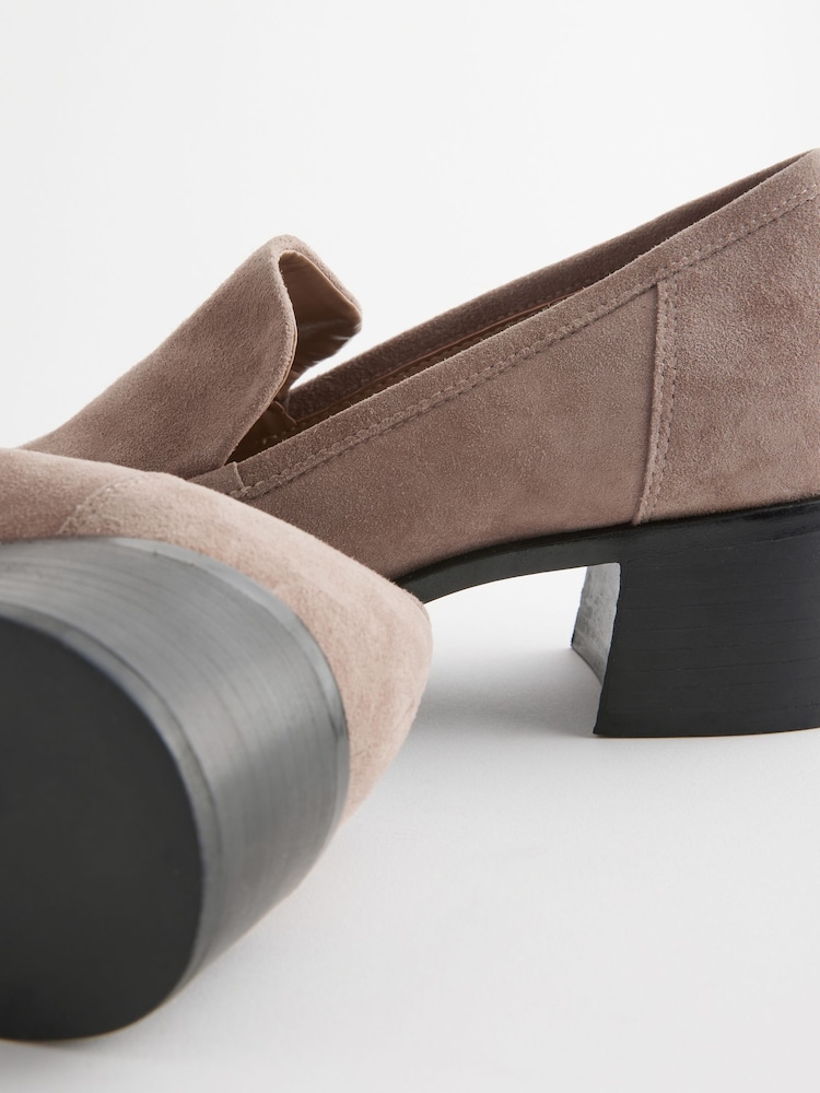 Sand Brown Forever Comfort® Leather Square Toe Heel Loafers - Image 9 of 9