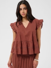 Kaffe Brown KAvalerie Ruffle Peplum Blouse - Image 1 of 6
