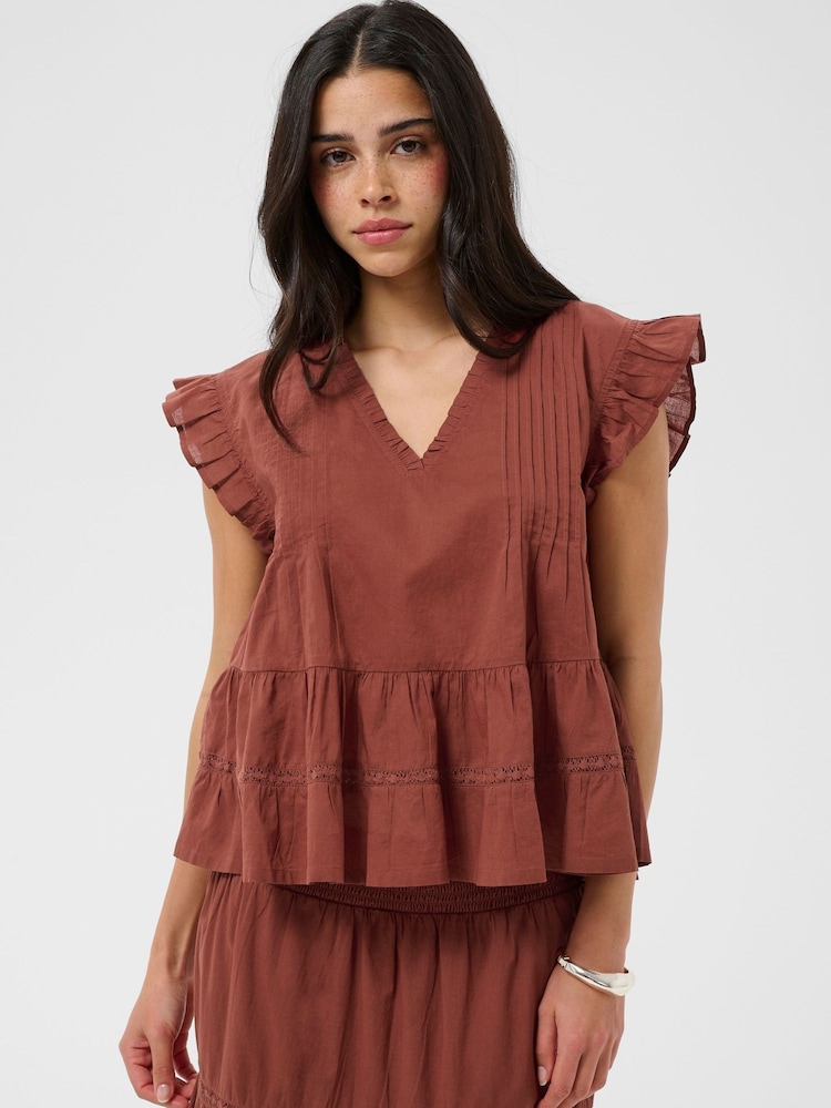 Kaffe Brown KAvalerie Ruffle Peplum Blouse - Image 1 of 6