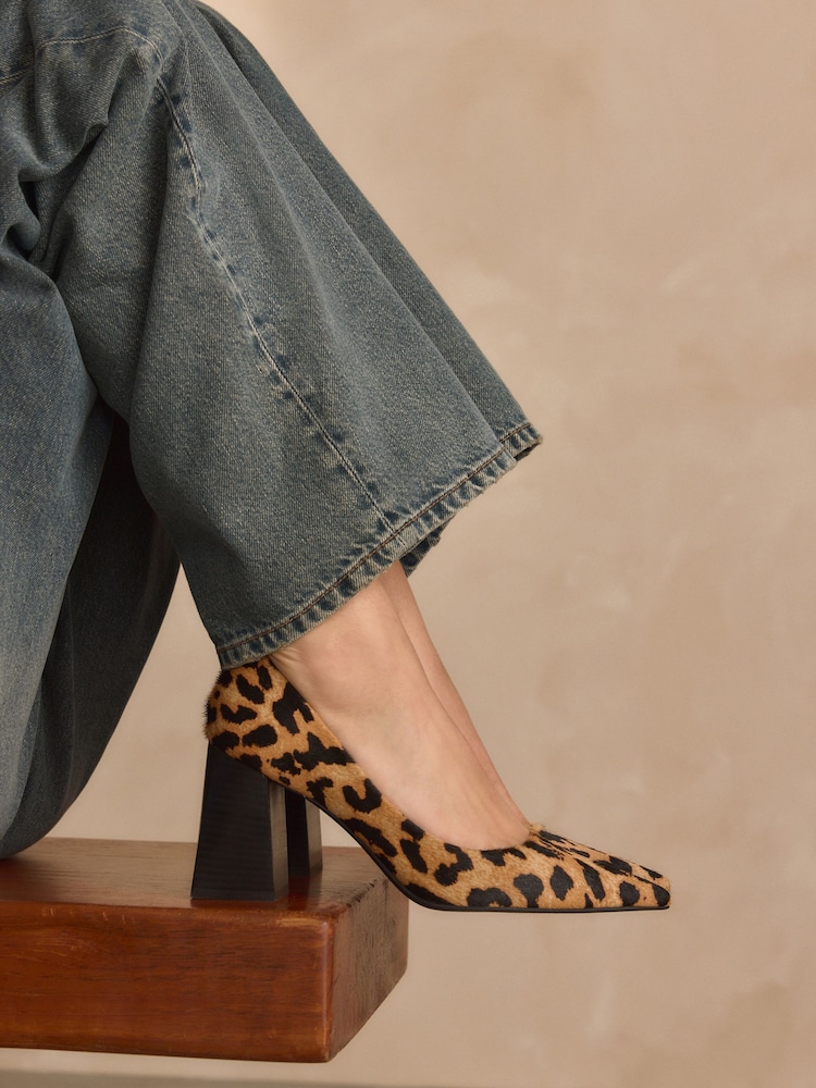 Animal Forever Comfort® Leather Point Toe Block Heel Courts - Image 1 of 7