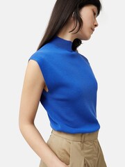 Jigsaw Blue Silk Cotton Cap Sleeve Top - Image 2 of 5