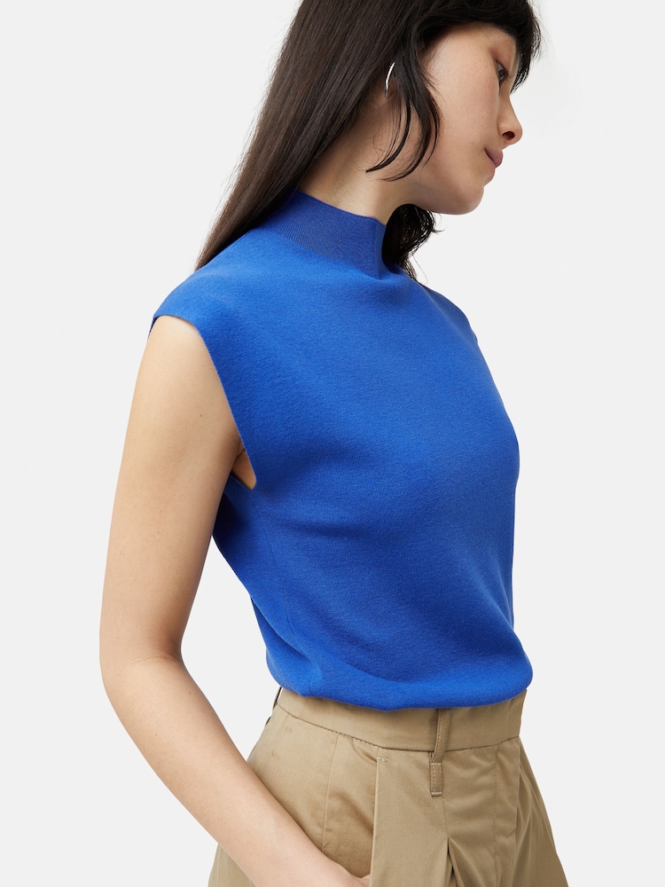 Jigsaw Blue Silk Cotton Cap Sleeve Top - Image 2 of 5