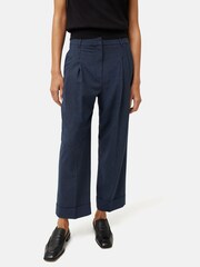Jigsaw Blue Pleated Crop Turn Up Trousers - Image 1 of 6