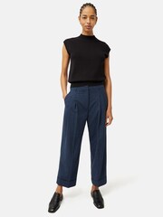Jigsaw Blue Pleated Crop Turn Up Trousers - Image 3 of 6