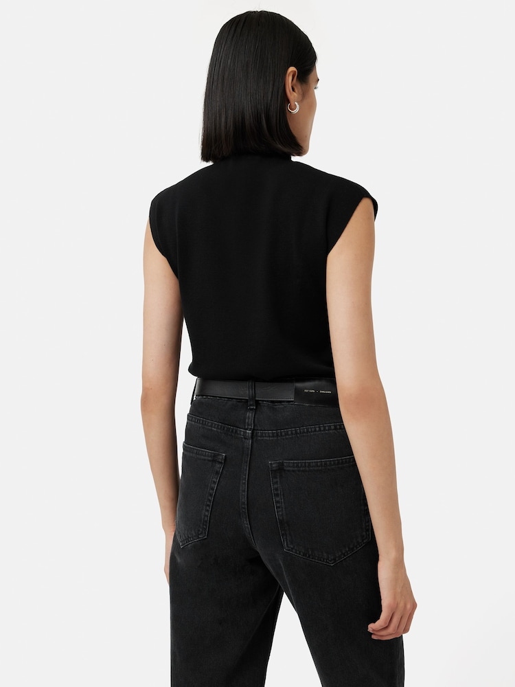 Jigsaw Black Silk Cotton Cap Sleeve Top - Image 2 of 6