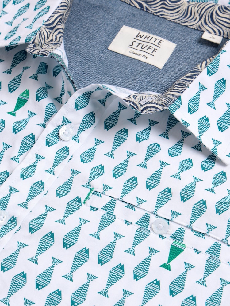White Stuff White Geo Fish Printed Short Sleeve Shirt - Image 7 of 7