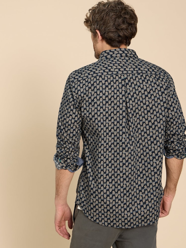 White Stuff Blue 100% Cotton Geo Floral Printed Shirt - Image 2 of 7