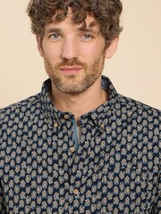 White Stuff Blue 100% Cotton Geo Floral Printed Shirt - Image 4 of 7