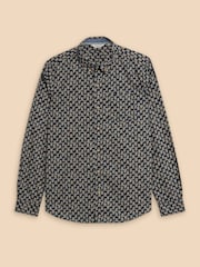 White Stuff Blue 100% Cotton Geo Floral Printed Shirt - Image 6 of 7