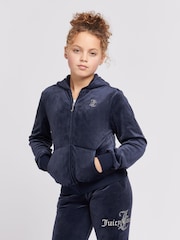 Lichtblauw - Juicy Couture ruitvormige hoodie met rits - Image 1 of 1