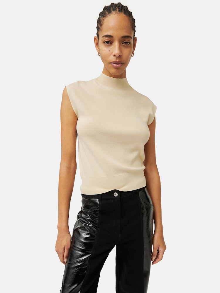 Jigsaw Cream Silk Cotton Cap Sleeve Top - Image 1 of 5