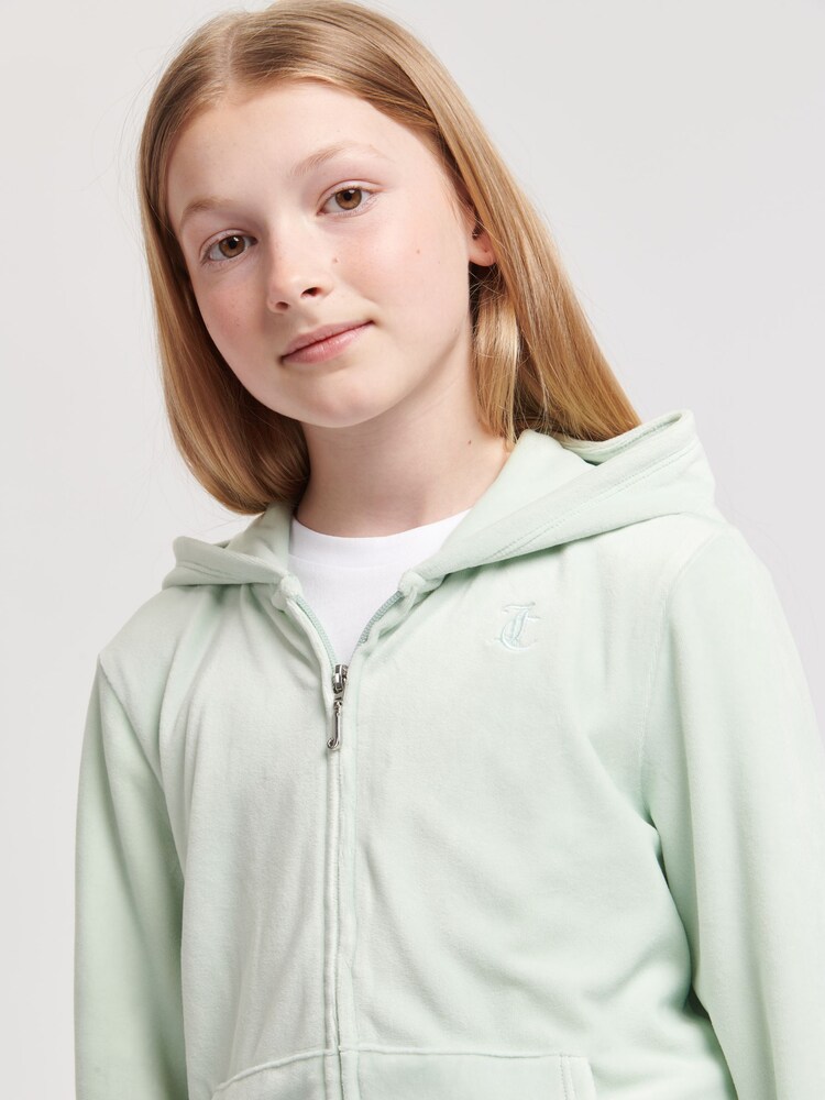 Juicy Couture Sky Blue Girls Tonal Velour Zip Through Hoodie - Image 5 of 5 Juicy Couture Sky Blue Girls Tonal Velour Zip Through Hoodie - Image 5 of 5