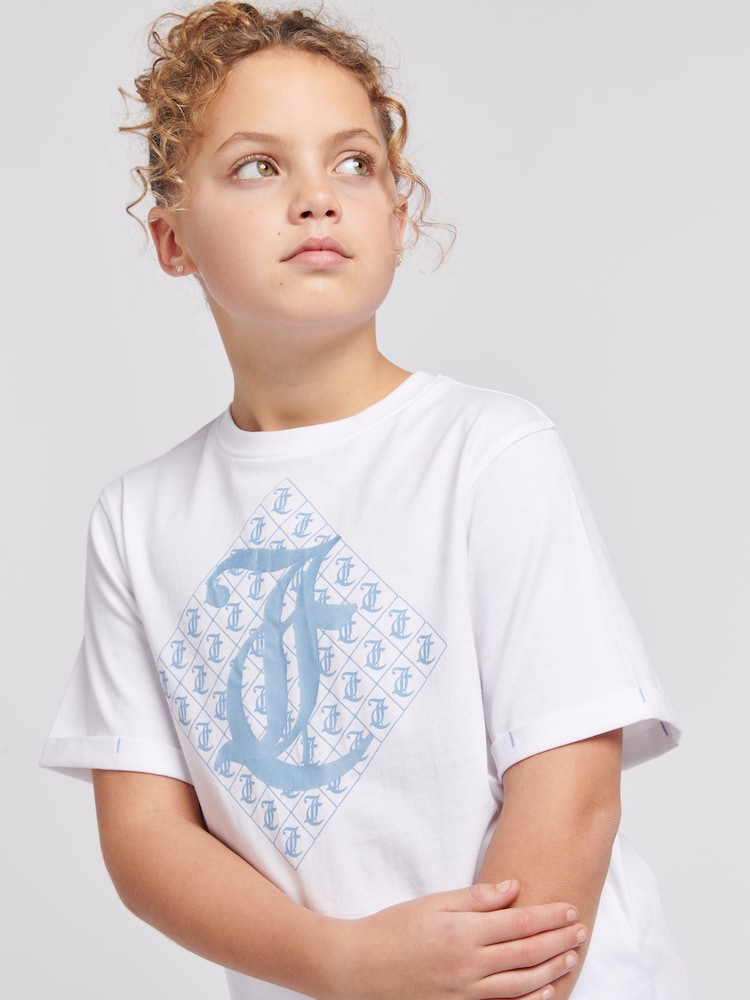 Juicy Couture Blue Girls 100% Cotton Diamond T-Shirt and Shorts Set - Image 3 of 10