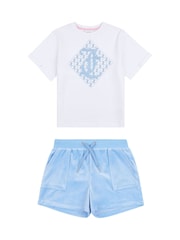 Juicy Couture Blue Girls 100% Cotton Diamond T-Shirt and Shorts Set - Image 5 of 10