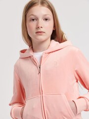 Juicy Couture Pink Juicy Couture Girls Tonal Velour Zip Through Hoodie - Image 3 of 7