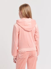 Juicy Couture Pink Juicy Couture Girls Tonal Velour Zip Through Hoodie - Image 4 of 7