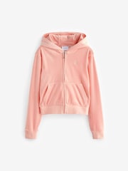 Juicy Couture Pink Juicy Couture Girls Tonal Velour Zip Through Hoodie - Image 5 of 7