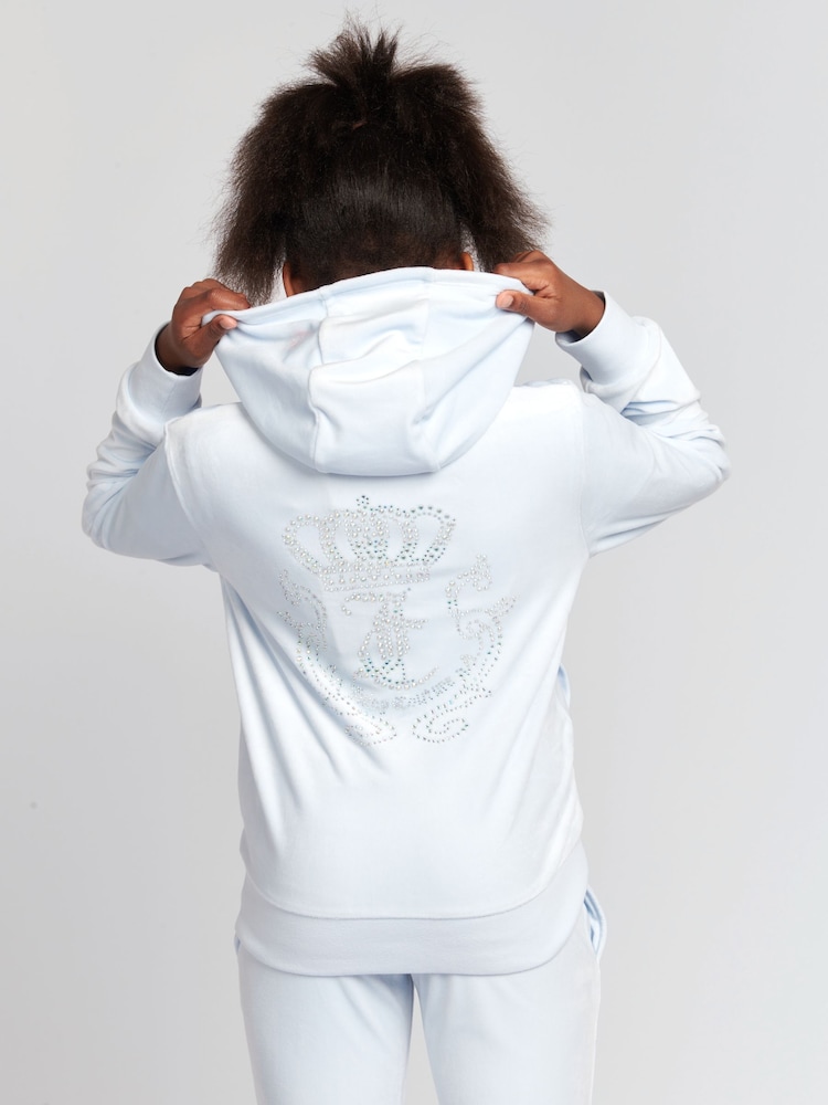 Juicy Couture Blue Girls Diamanté Crown Zip Through Hoodie - Image 2 of 8